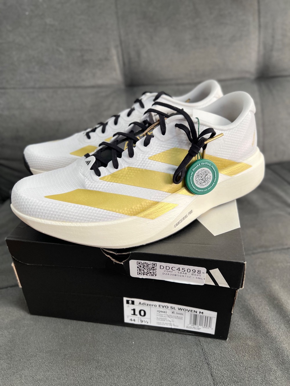 adidas Adizero Evo SL Cloud White Matte Gold Core Black Feminino — 42, Novo
