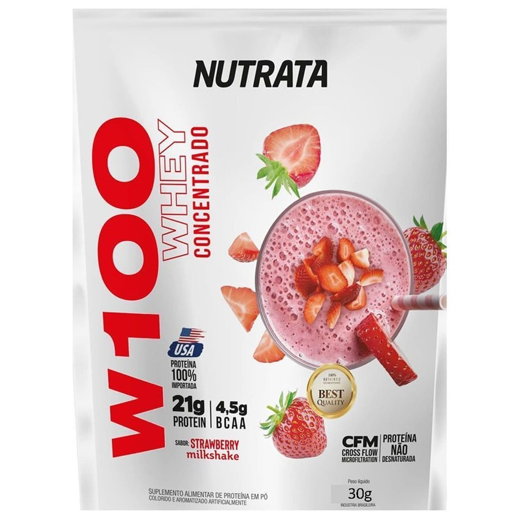 W100 Whey Concentrado - 1 Sachê 30g Morango - Nutrata