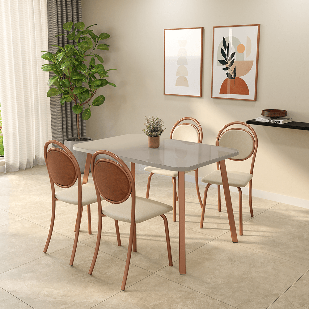 Conjunto Sala de Jantar 4 Cadeiras Lotus Carraro Off White Rosê