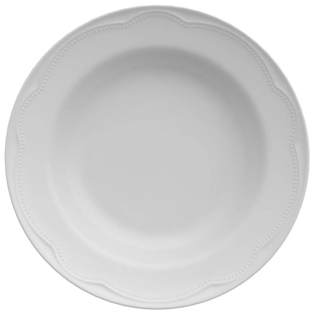 Jogo 12 Pratos Fundos Porcelana Branca Relevo 350ml Germer Cottage Sopas Caldos Mesa Posta