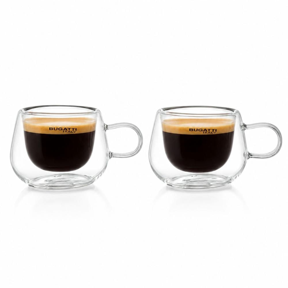 Jogo 2 Xícaras Café em Vidro com Alça 100ml Italiano Bugatti