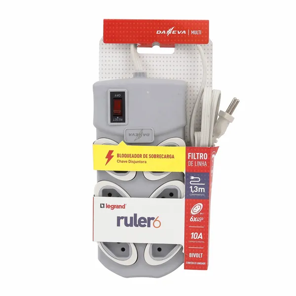 FILTRO RULER6 PP 3X0,75 6X10A 2P+T CINZA 1,3M - 6P DANEVA