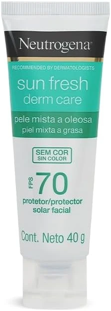 Protetor Solar Facial Neutrogena Sun Fresh Derm Care, Sem Cor, FPS 70, 40g