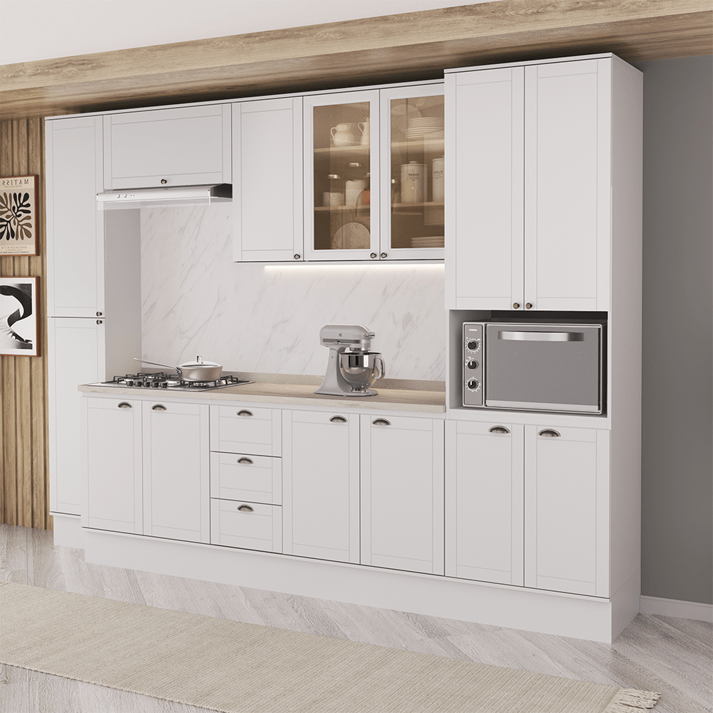 Armário de Cozinha Completa com Balcão Milla Olivia Flex Carraro Branco