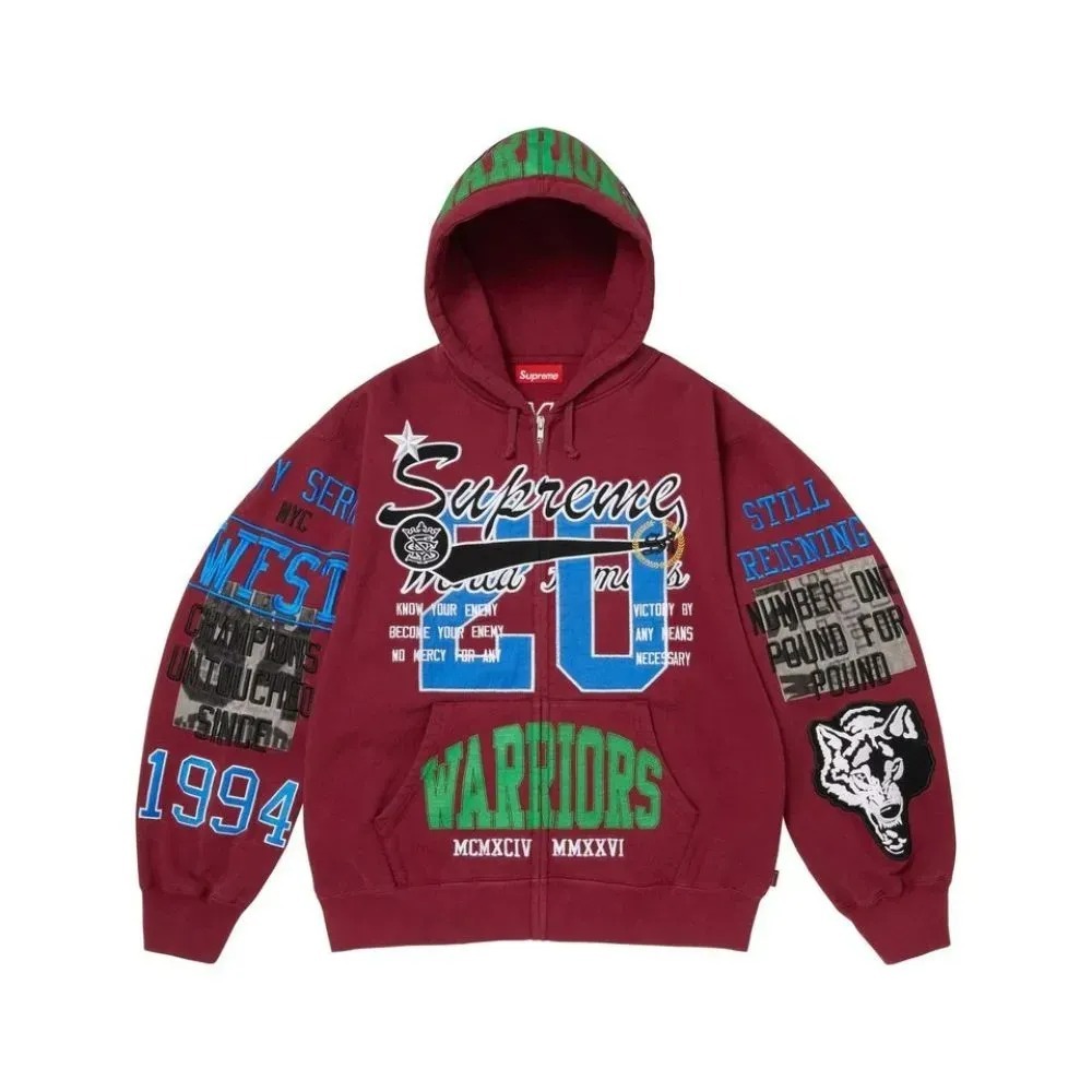 Jaqueta Supreme Warriors Appliqué Zip Up Hooded Cardinal SS26-W11 — XG, Novo