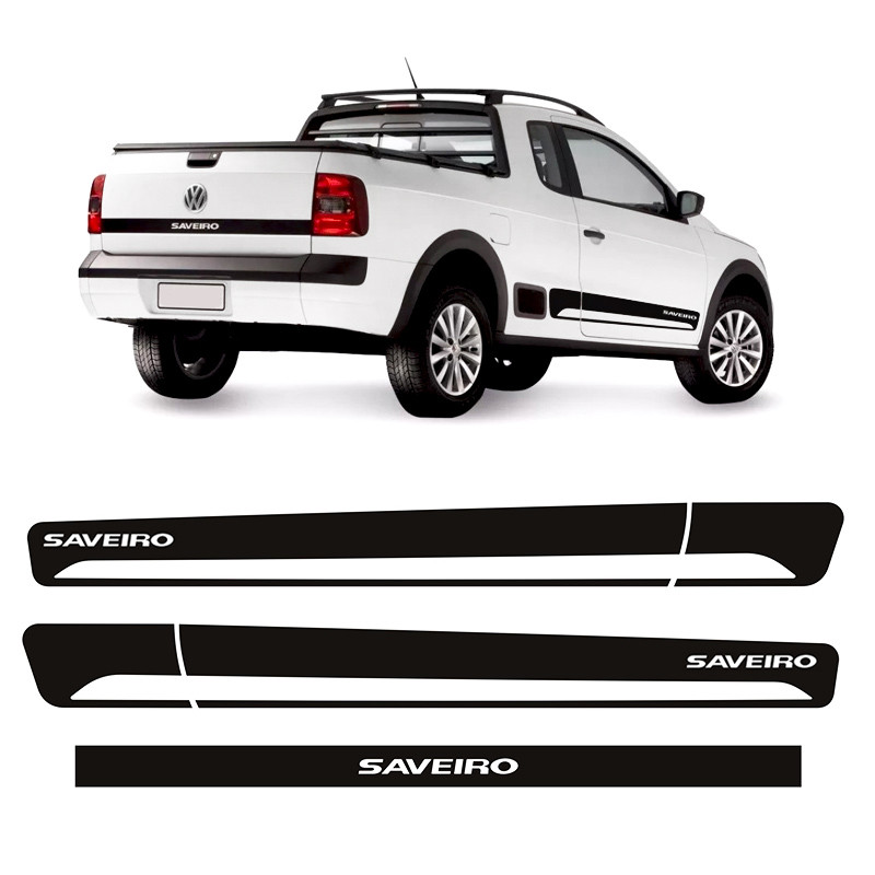 Faixas Saveiro G5 G6 2014/ Adesivos Lateral e Traseiro Preto