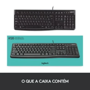 Teclado com fio USB Logitech K120 Resistente à Respingos e Layout ABNT2 -920-004423