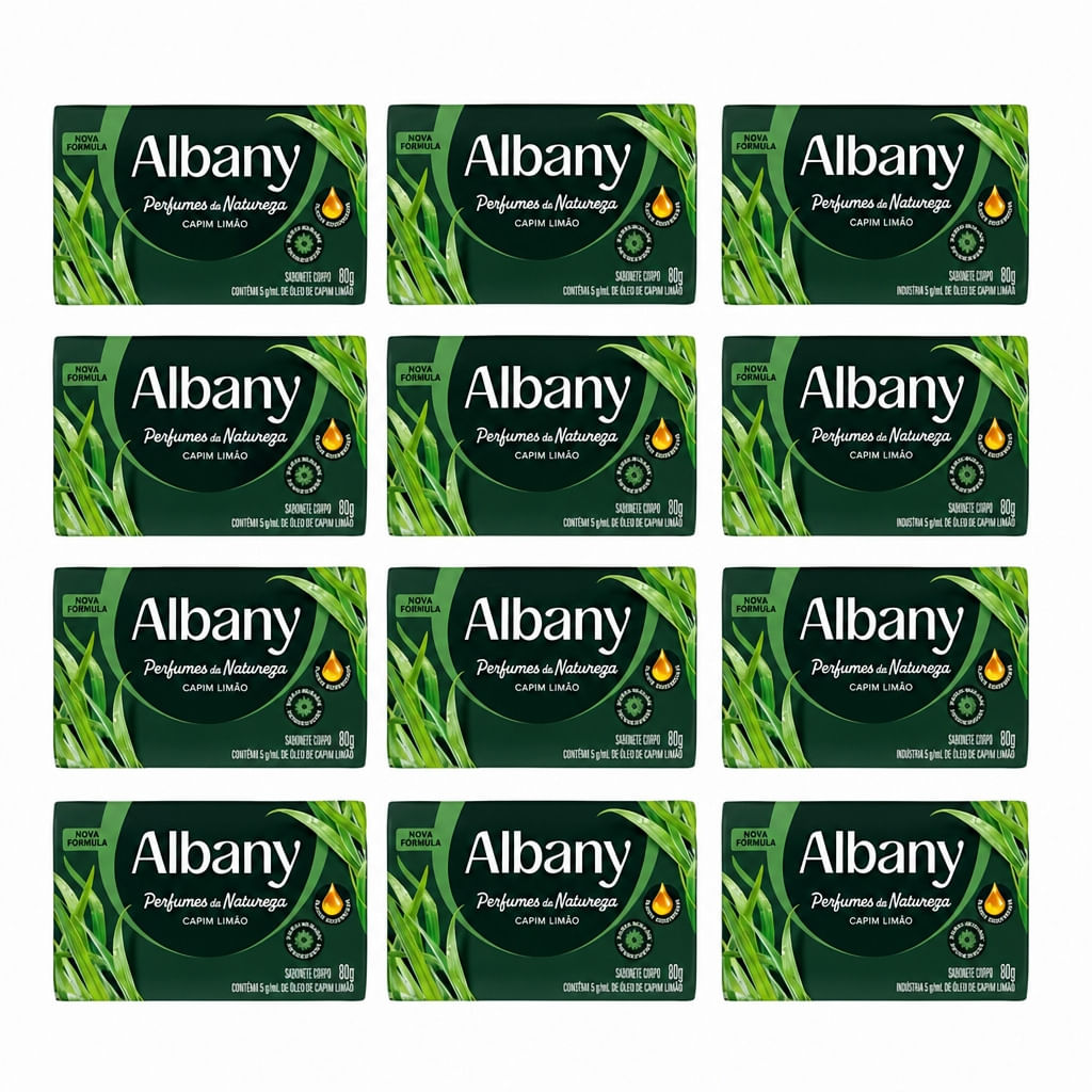 Kit 12 Sabonetes em Barra Albany Capim Limão 80g Perfumes da Natureza