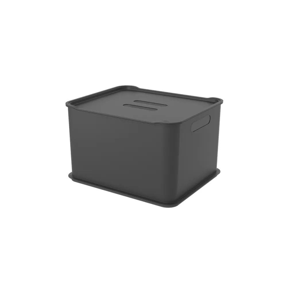 Cesta Fit Com Tampa Ultra Cinza Chumbo Coza