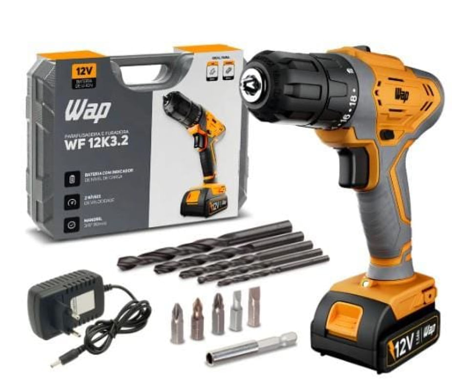 Parafusadeira e Furadeira WAP WF12K3.2 Bateria 12V Bivolt