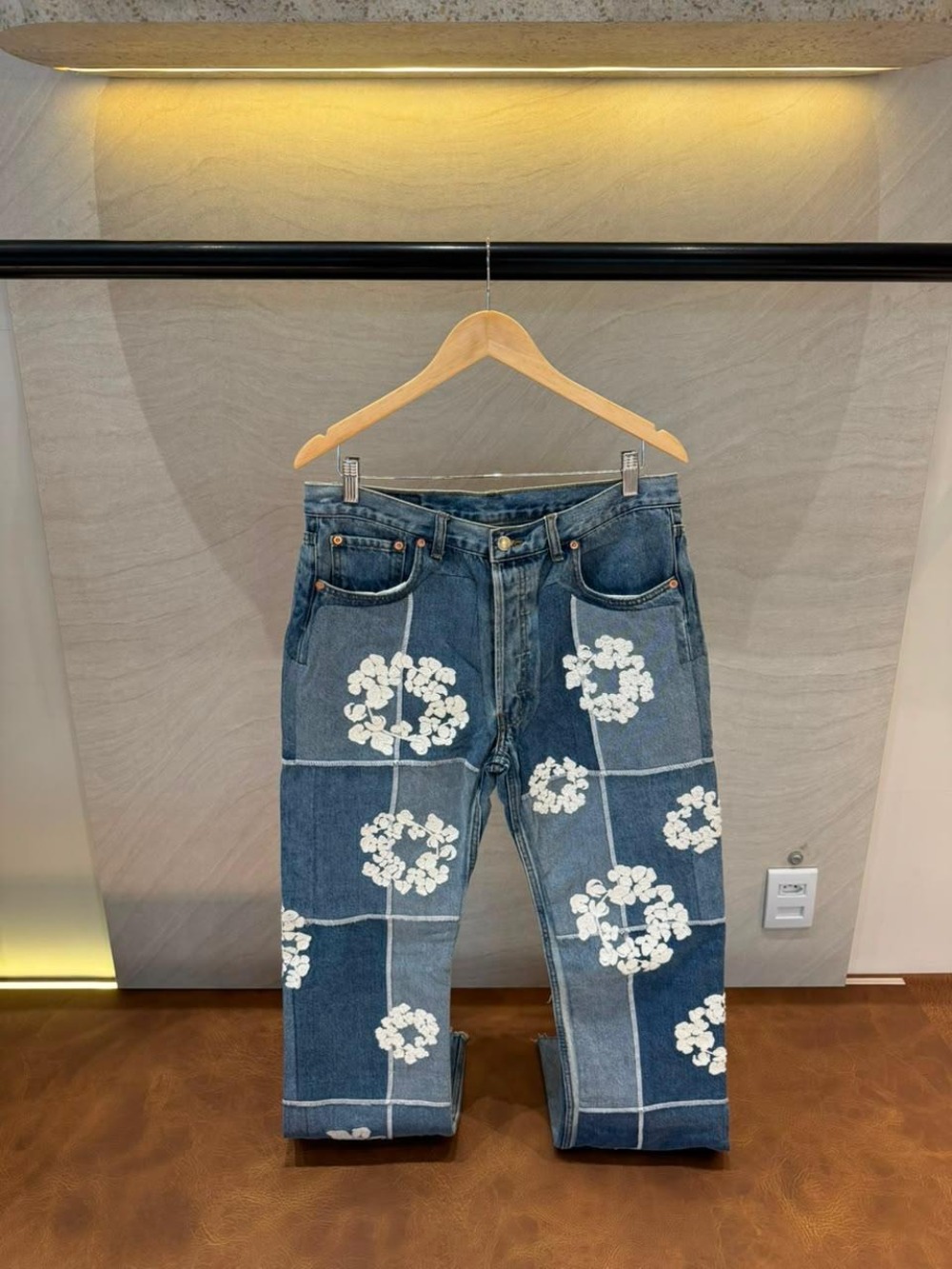 READYMADE x Denim Tears Calça Cotton Wreath Denim Blue — G, Novo