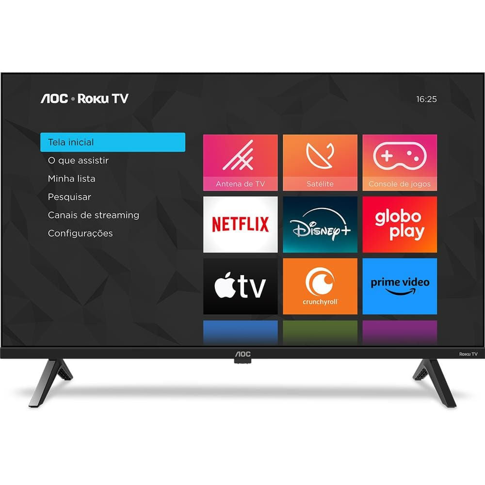 Smart TV 32" HD AOC 32S5045/78G com Roku TV, Comando de Voz, HDMI, USB Wi-Fi e Conversor Digital