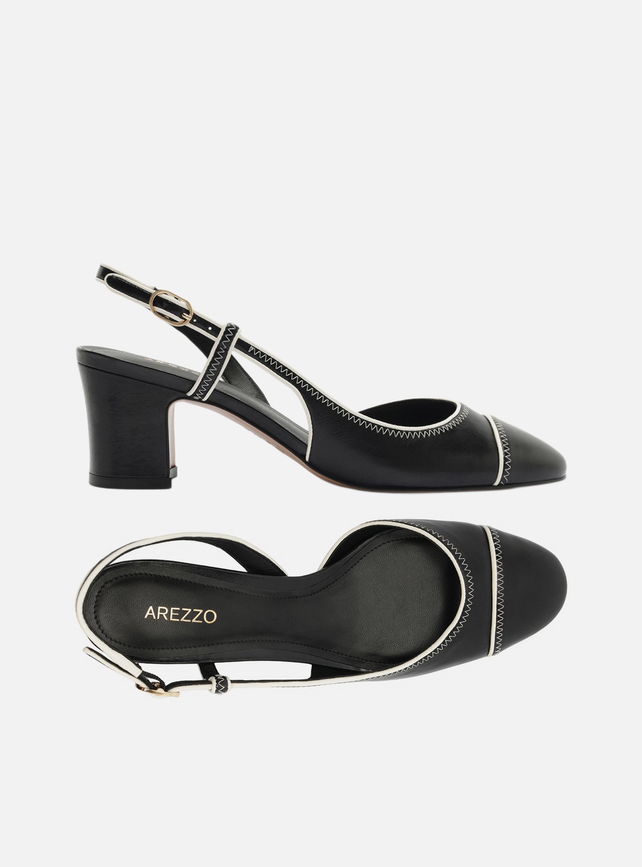 Foto 5 de Scarpin Preto Salto Bloco Fivela Slingback