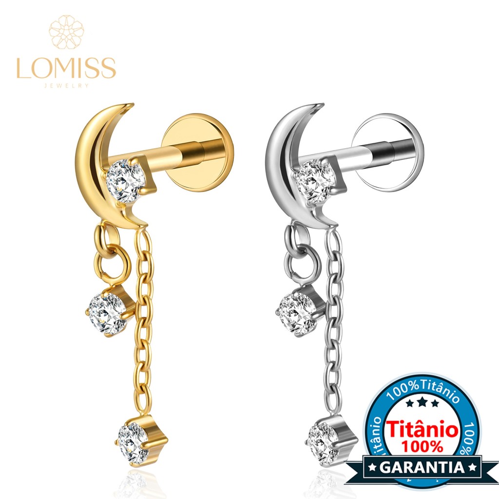 Lomiss Piercing Helix Tragus Conch Labret Titânio Lua Com Correntes Zircônias