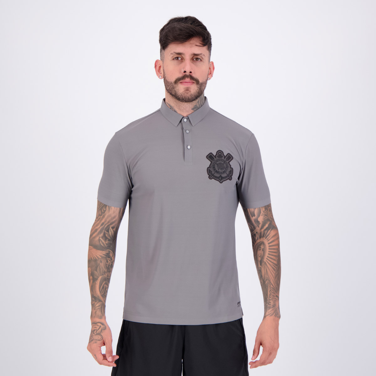 Polo Corinthians Poliamida Classic Cinza