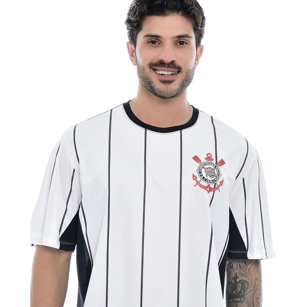 Camisa Corinthians Plus Size Torcedor Listras Branco Dry Masculina Oficial