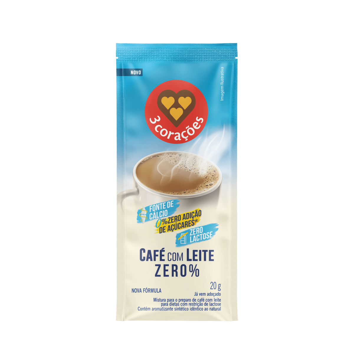 Café Com Leite Zero% 3 Corações 30 Sachês com 20g Cada