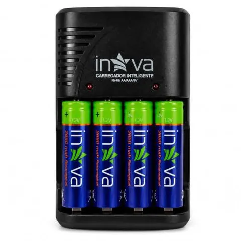 Carregador 4 pilhas AA recarregáveis 2650mAh
