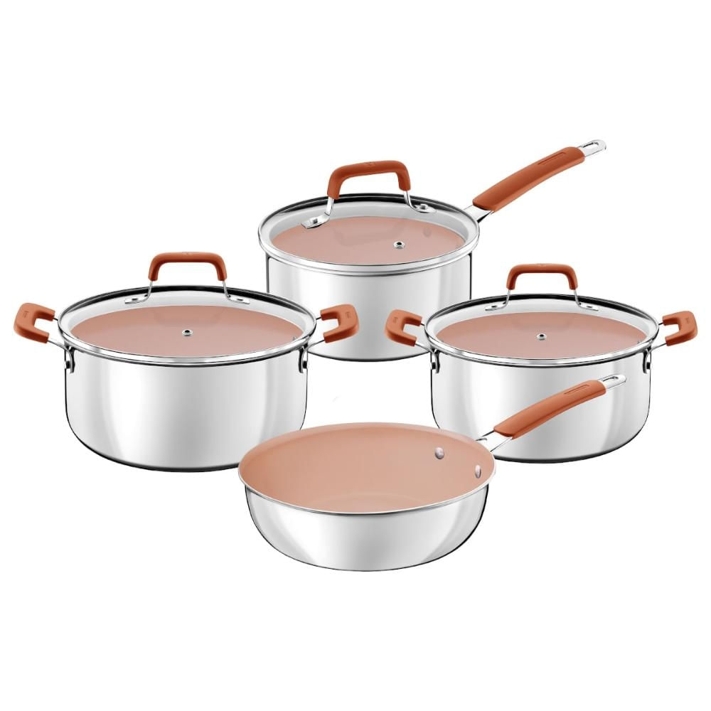 Jogo de Panelas Tramontina Romagna Aço Inox Cerâmico Black Stone 4 peças Marfim
