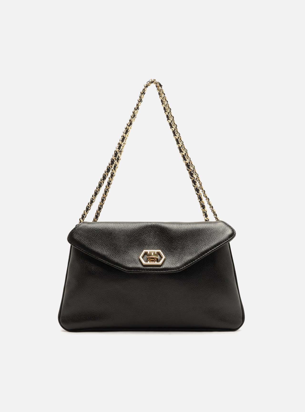 Bolsa Tote Preta Couro Média Metais