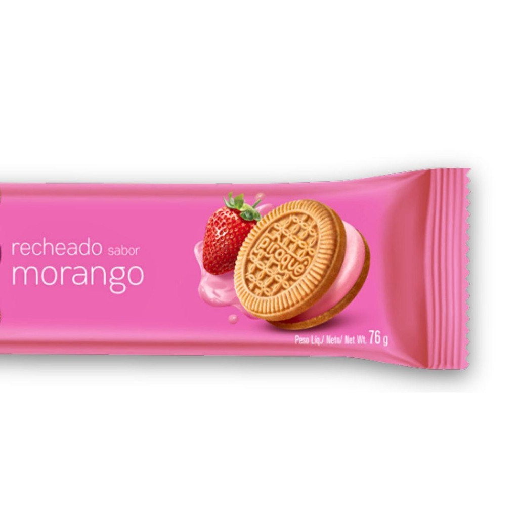 Foto 2 de Kit 4un Biscoito 76G Recheio Morango Piraquê Pacote