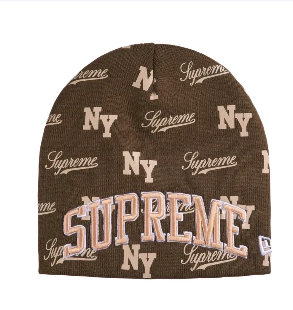 New Era x Supreme Touca Monogram Beanie Brown SS26-W11 — Único, Novo