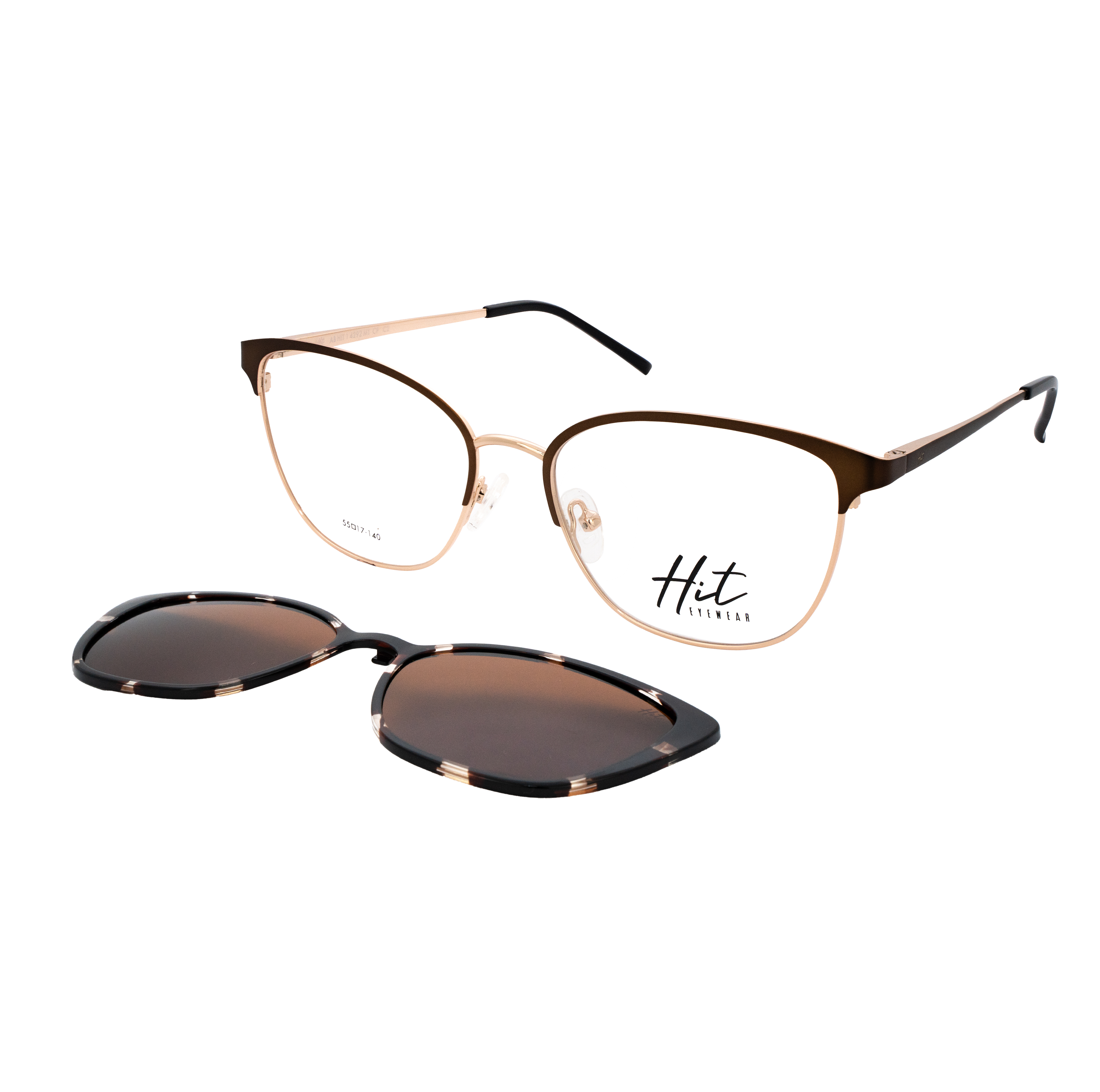 Armação para Óculos de Grau Feminino Hit 1 4292 Dourado com Marrom com Clip On
