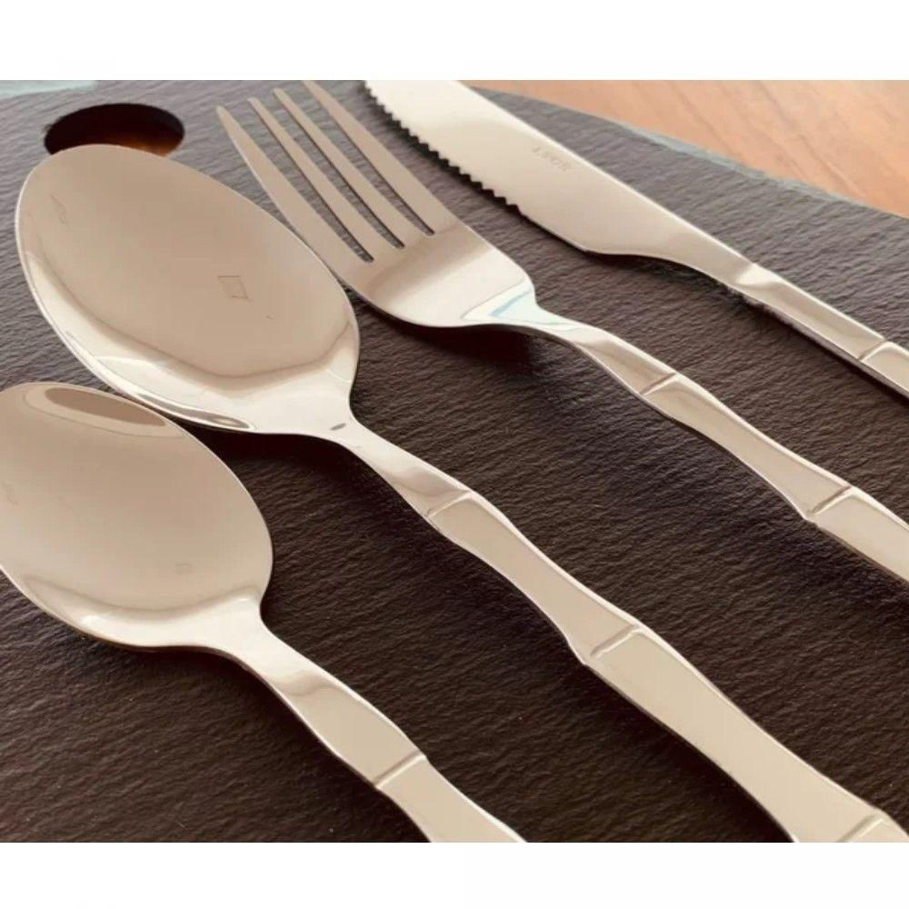 Foto 2 de Faqueiro 16 Peças Bambu Elegant Aço Inox com Cabos Decorativos Prata Lyor