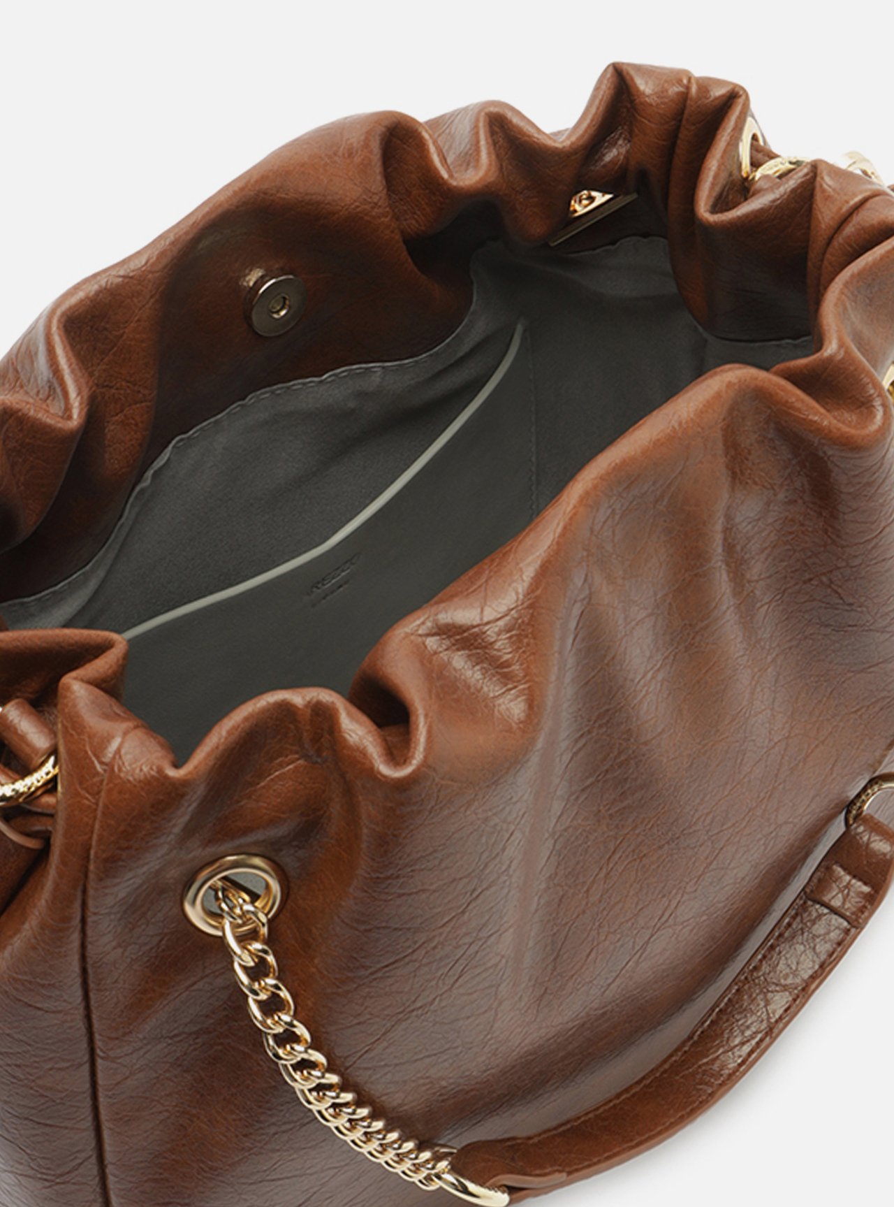 Foto 4 de Bolsa Bucket Marrom Média Alça Corrente