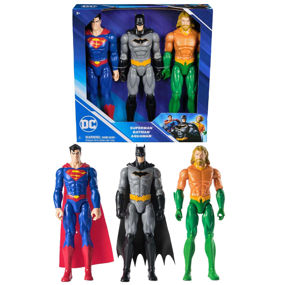 3 Bonecos Superman, Batman E Aquaman De 30Cm - Dc