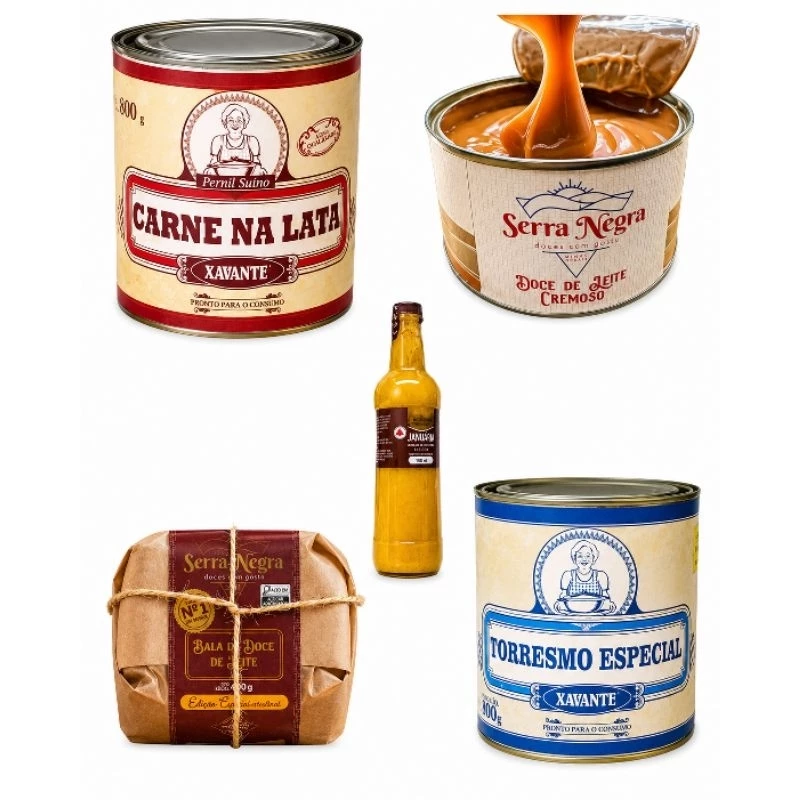 Kit Produtos da Roça (Carne na Lata, Doce de Leite, Manteiga de Garrafa, Bala de Doce de Leite e Torresmo Especial)