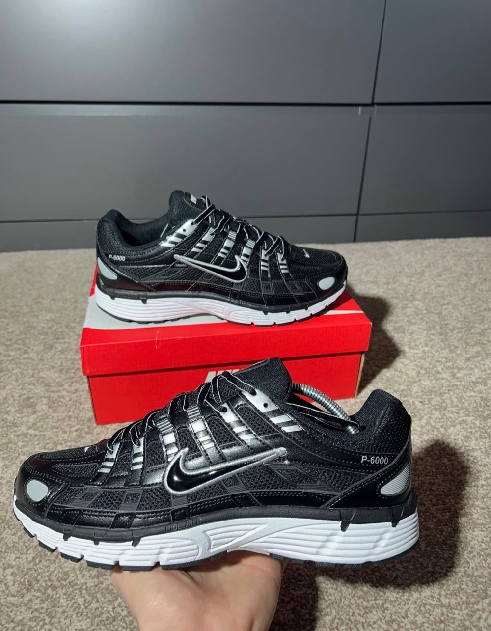 Nike P-6000 Black White Metallic Silver — 41, Novo