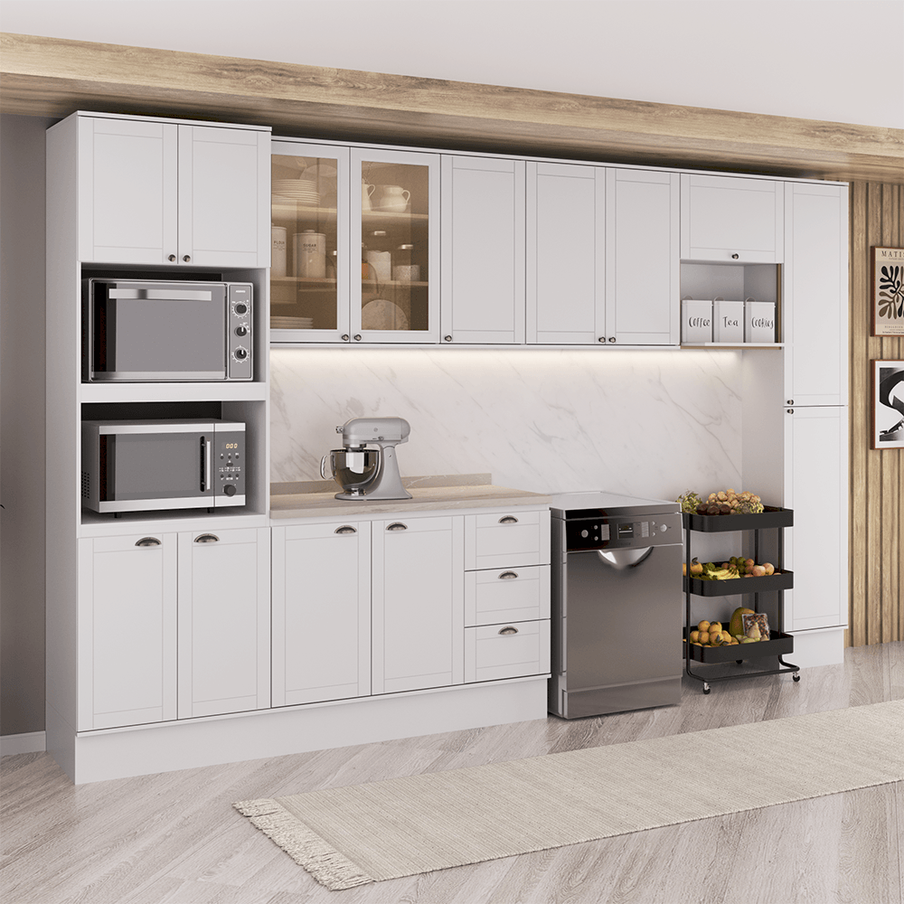Armário de Cozinha Completa com Balcão Milla Park Carraro Branco