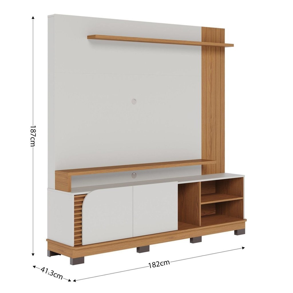 Foto 2 de Estante Ripado para TV até 75 Polegadas 182CMX187CM 2 Portas Jurerê Branco Off White Matte/Freijó