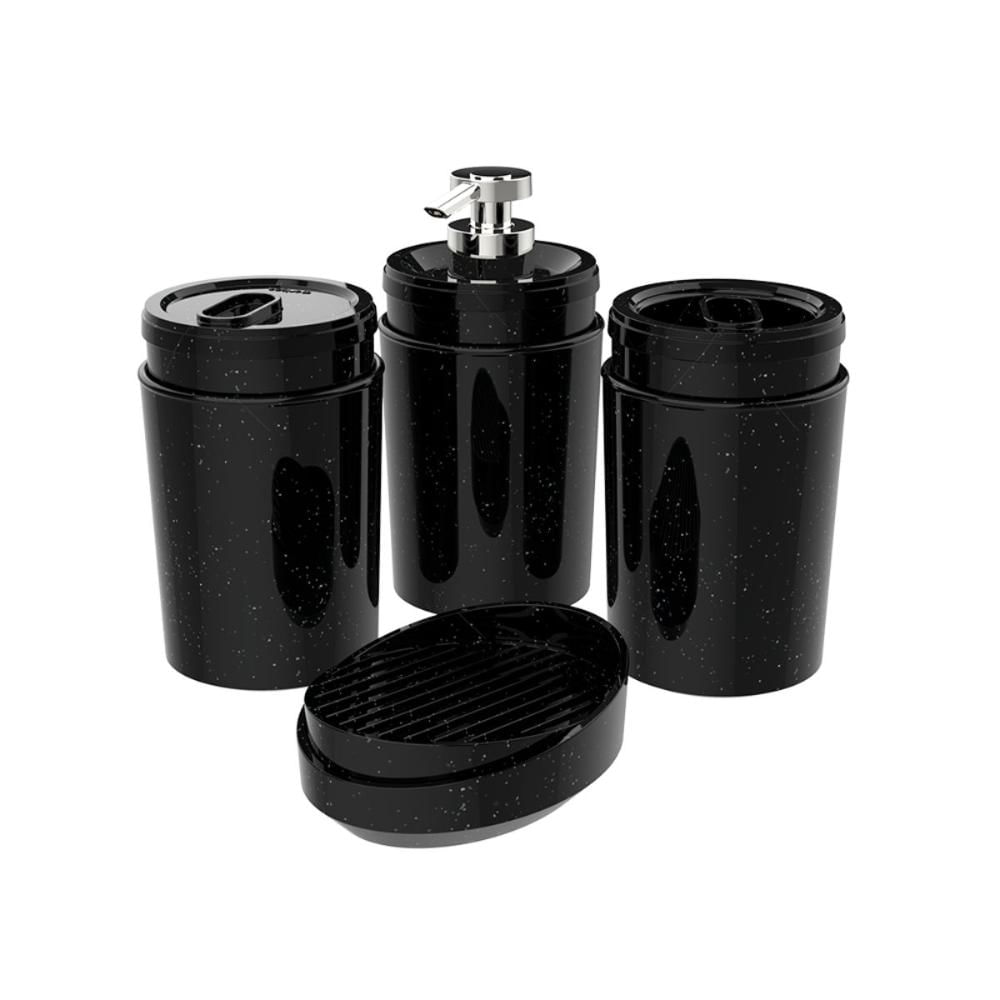Kit 4 pç Basalto Porta Escova Algodão Sabonete Líquido Barra Stone Crippa Conjunto para Banheiro