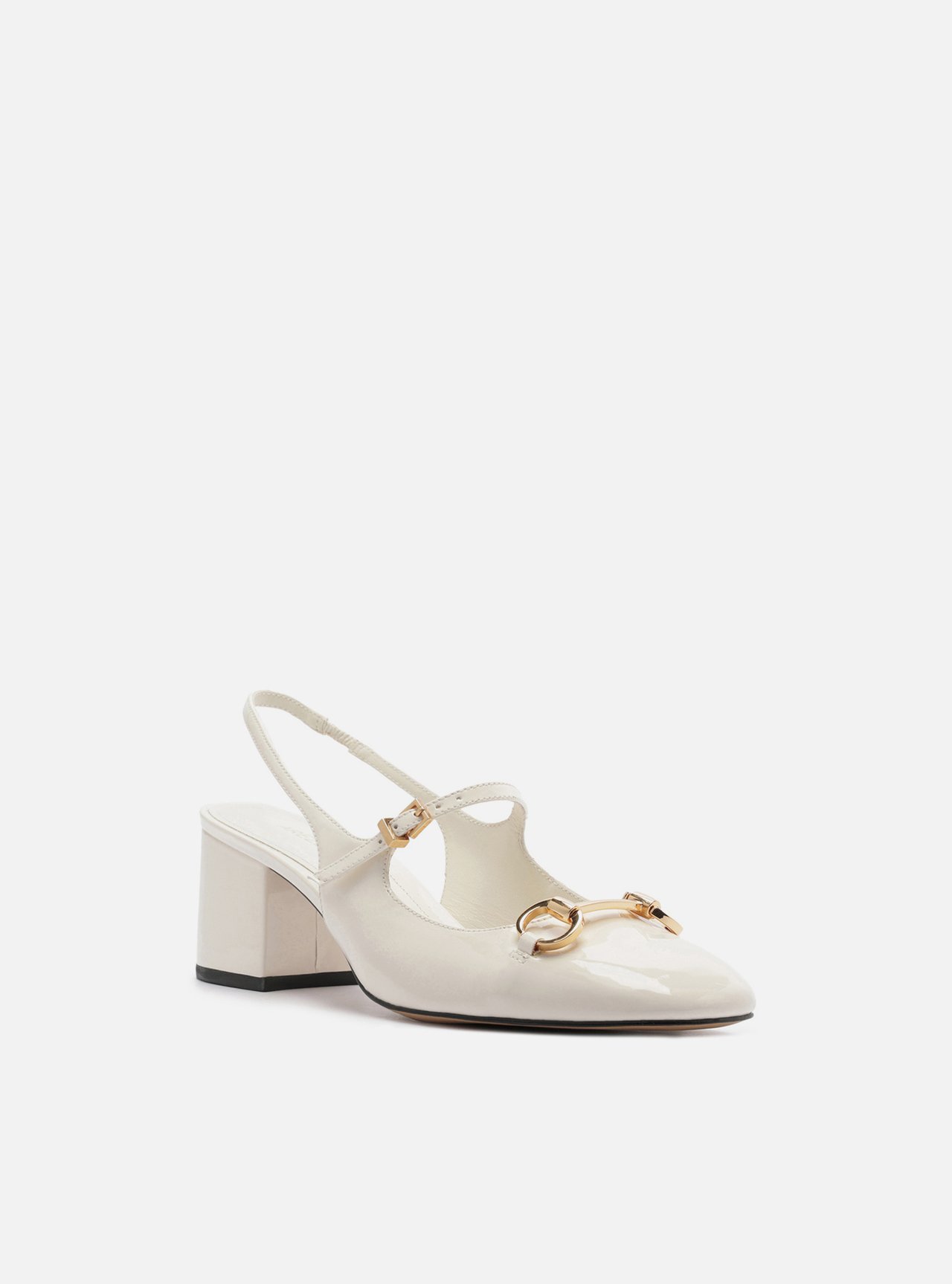 Foto 2 de Sapato Boneca Branco Verniz Bloco Slingback