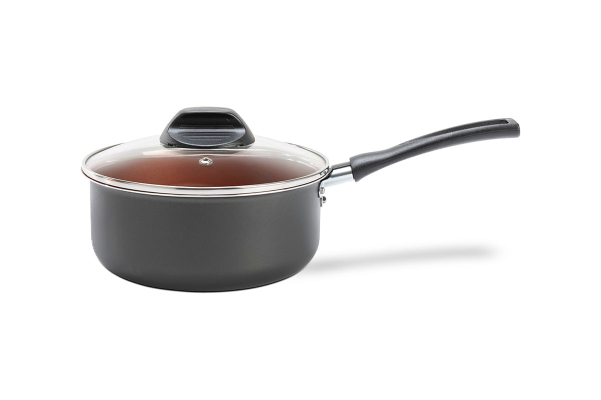 Panela com Tampa Brinox Topázio Antiaderente Pró-flon Ø16cm 1,3 Litros Cinza Range Cinza
