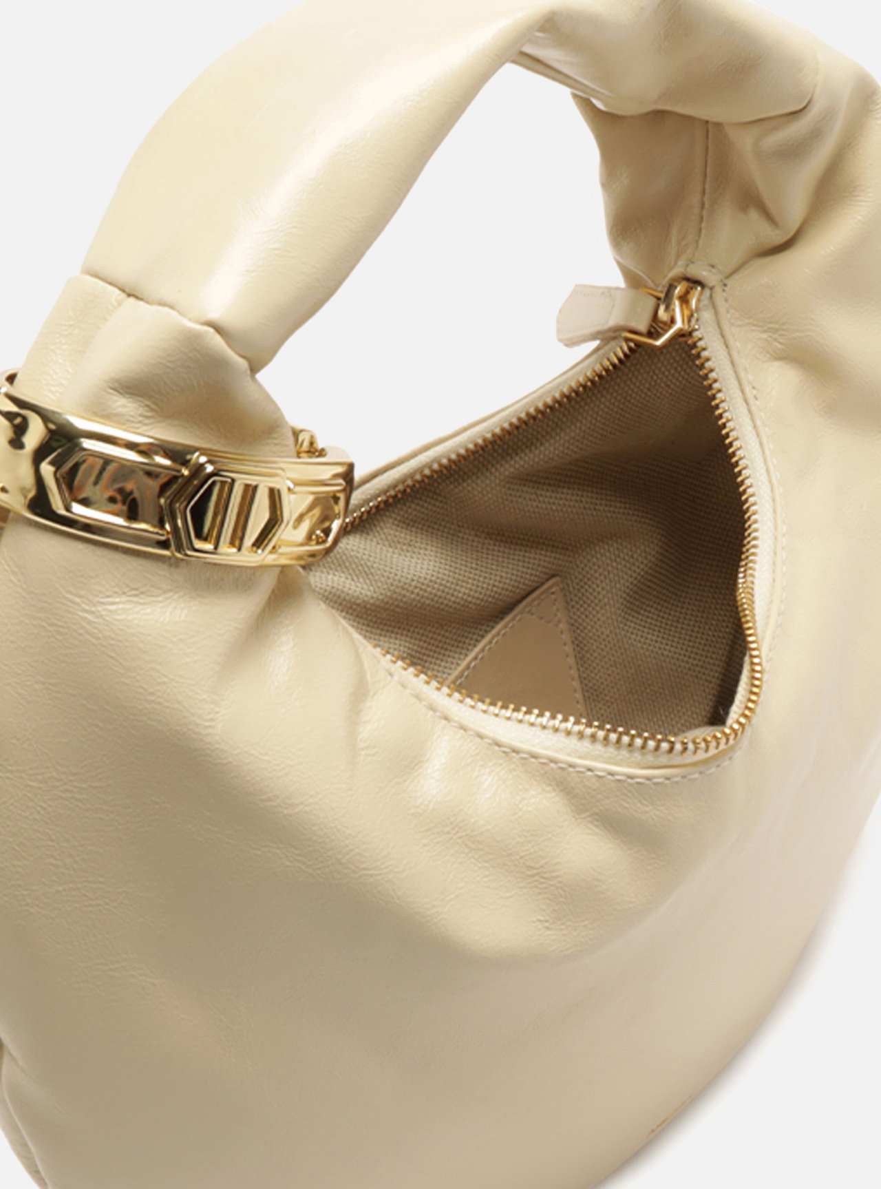 Foto 4 de Bolsa Hobo Branca Couro Pequena Metais