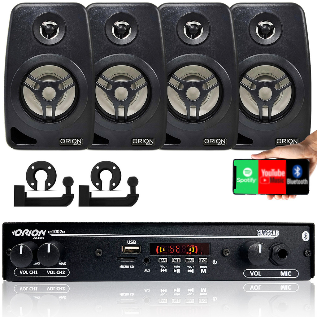 Kit 4 Caixa de Som Ambiente Amplificador Bluetooth Tv Sala Usb SD Auxiliar Rca Entrada Microfone