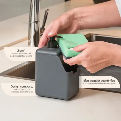 Foto 3 de Dispenser para Detergente e Esponja Coza Single 500ml Light Gray