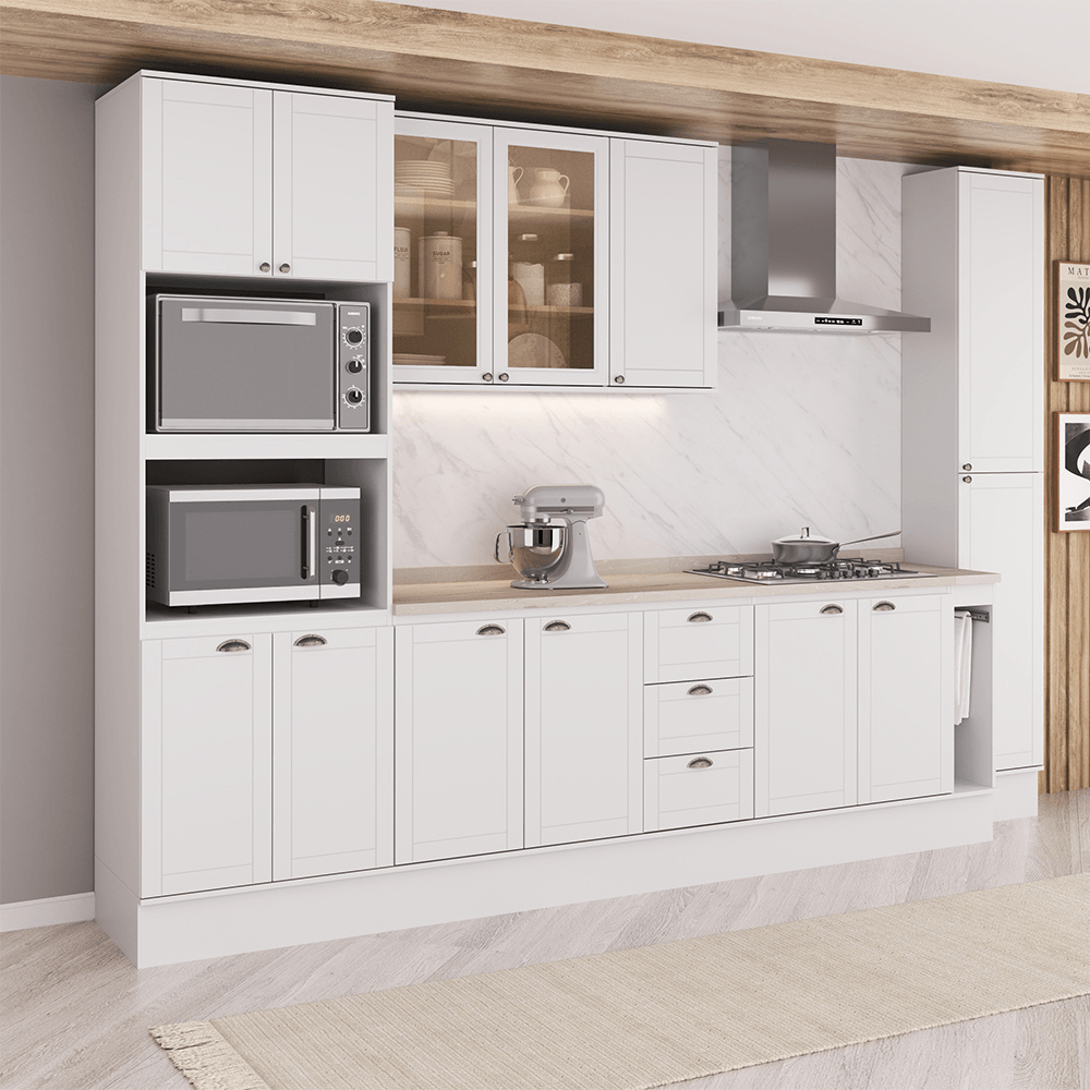 Armário de Cozinha Completa com Balcão Milla Dolce Carraro Branco