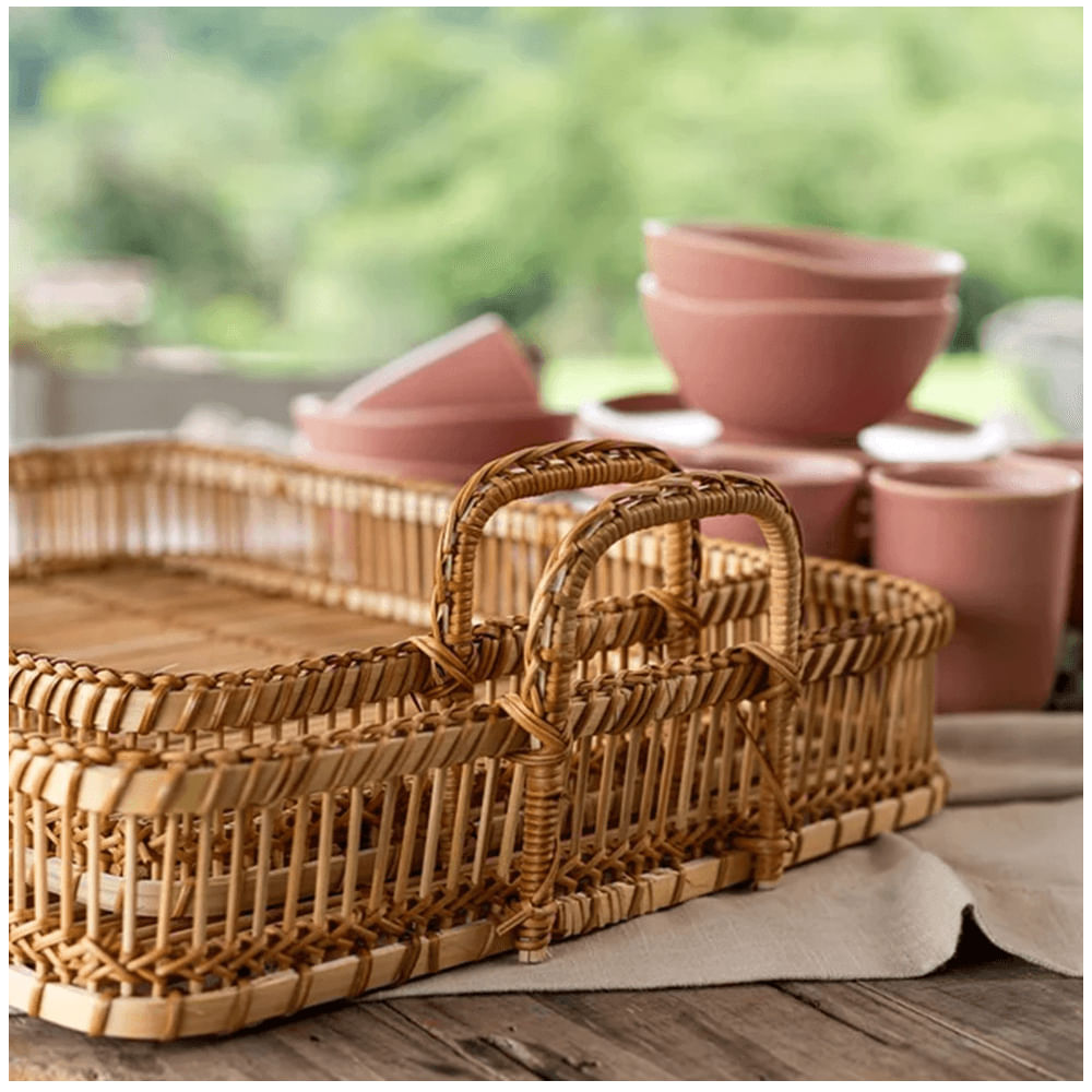 Foto 4 de Bandeja Bamboo Com Alça Retangular 40X30cm - Copa & Cia