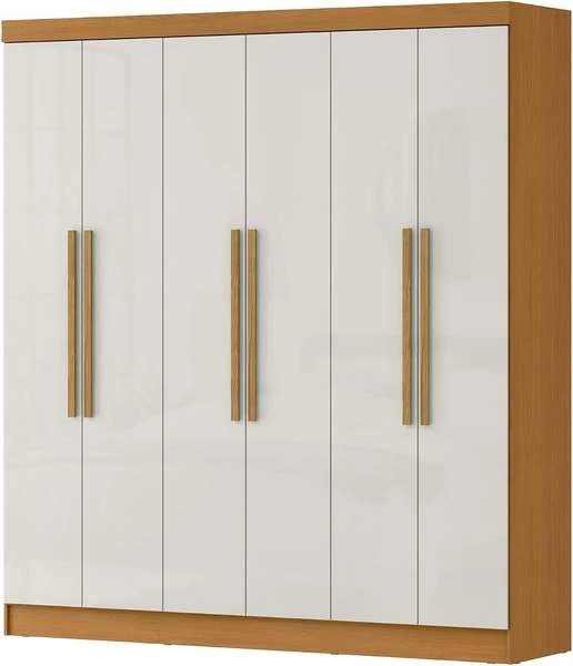 Guarda Roupa Casal 6 Portas 2 Gavetas Lyon Yescasa Cinamomo/Off White