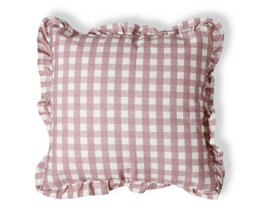 Capa de Almofada Estampada com Babados Vichy Elena Rosa Rosa