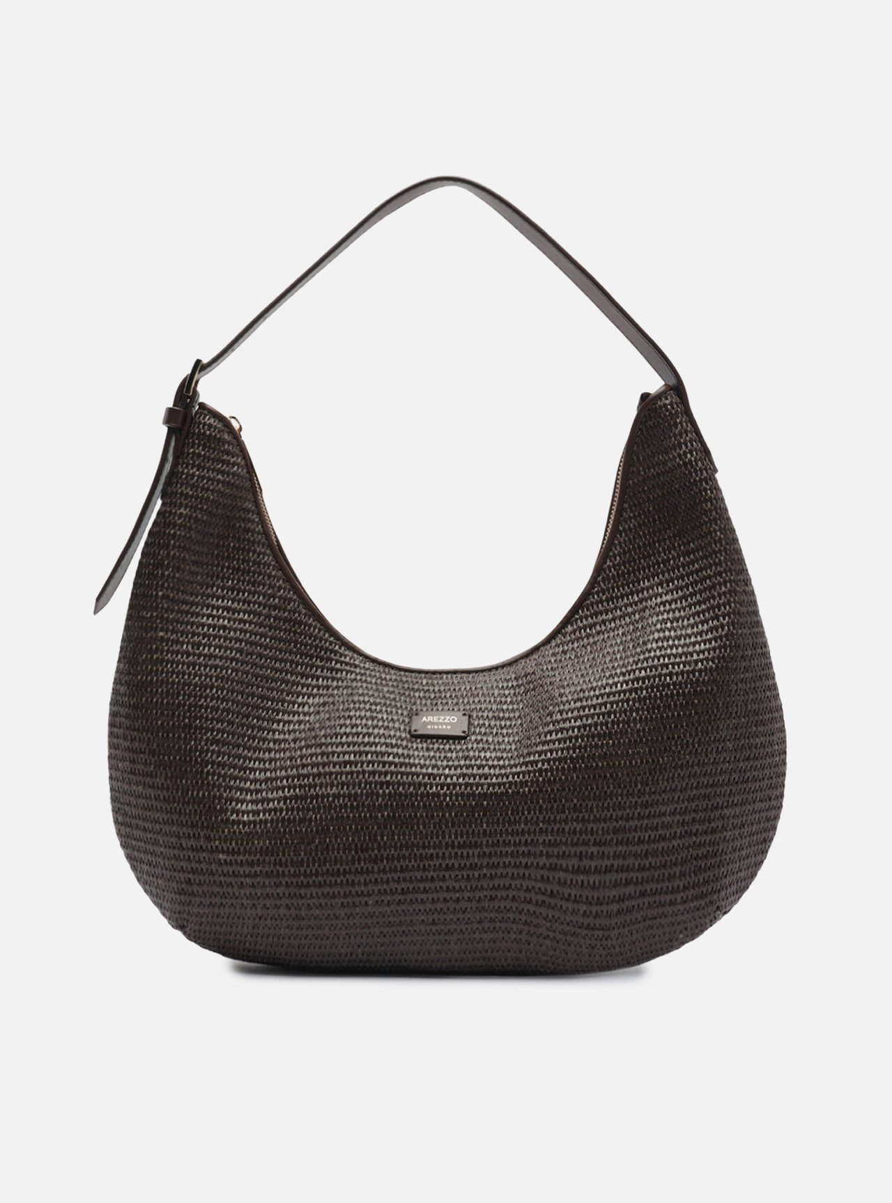 Bolsa Hobo Marrom Palha Média Metais