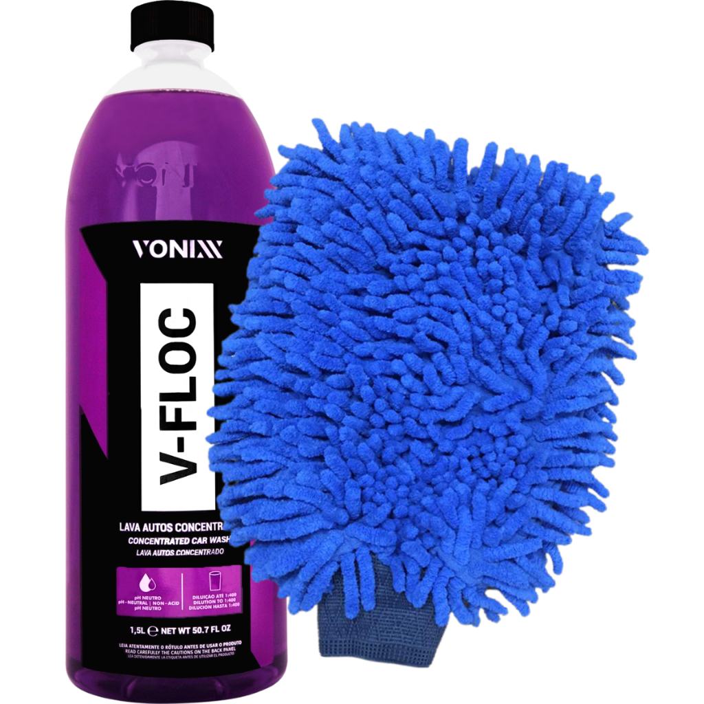 V-Floc Shampoo de pH Neutro Concentrado 1,5L Luva Microfibra