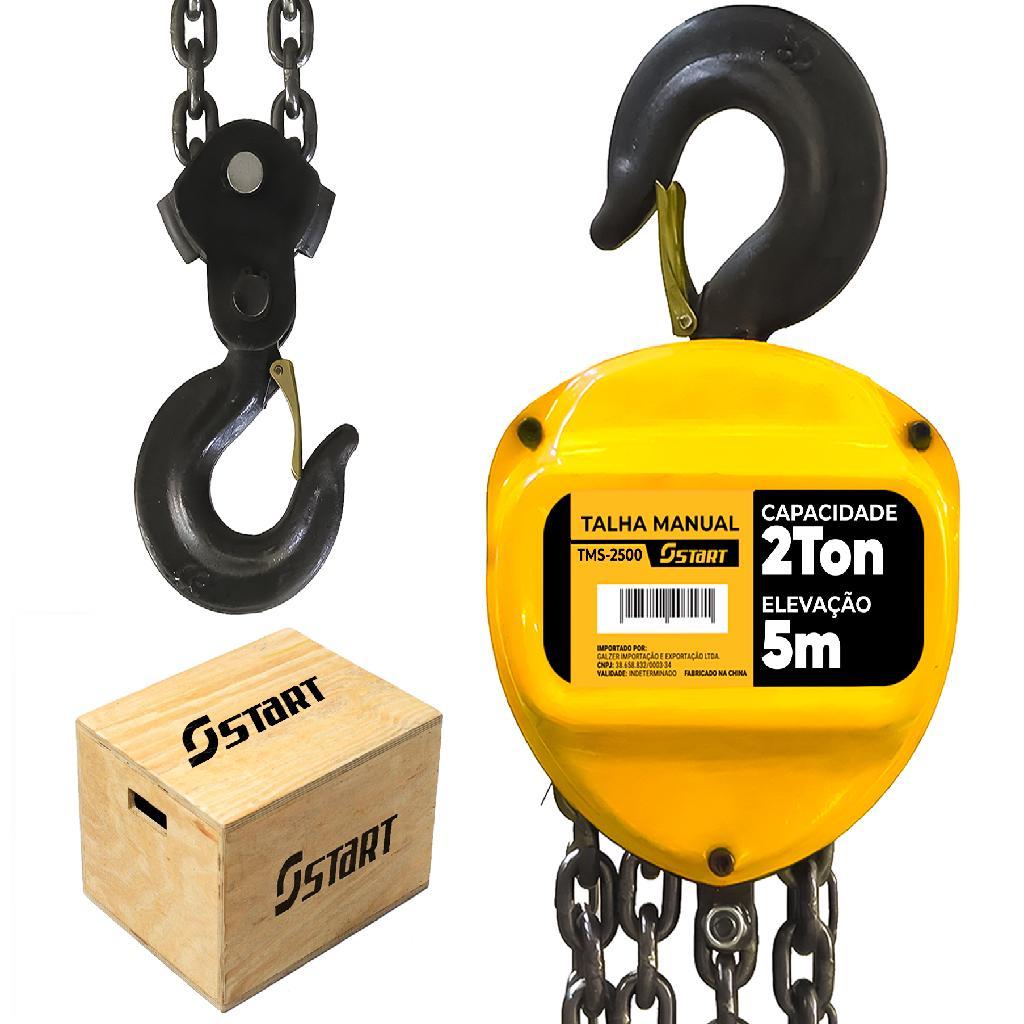 Talha Manual 2 Toneladas 2000 Kg Com Corrente Elevação 5 Metros Com Freio Duplo Start