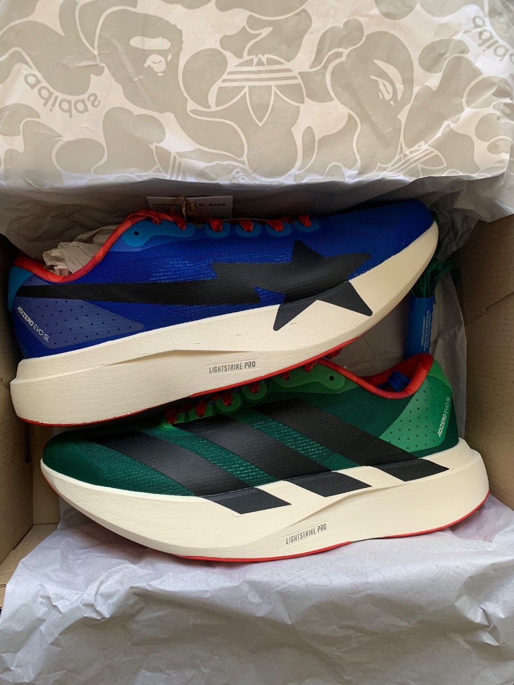 BAPE x adidas Adizero EVO SL Power Blue Collegiate Green Off White — 39, Novo