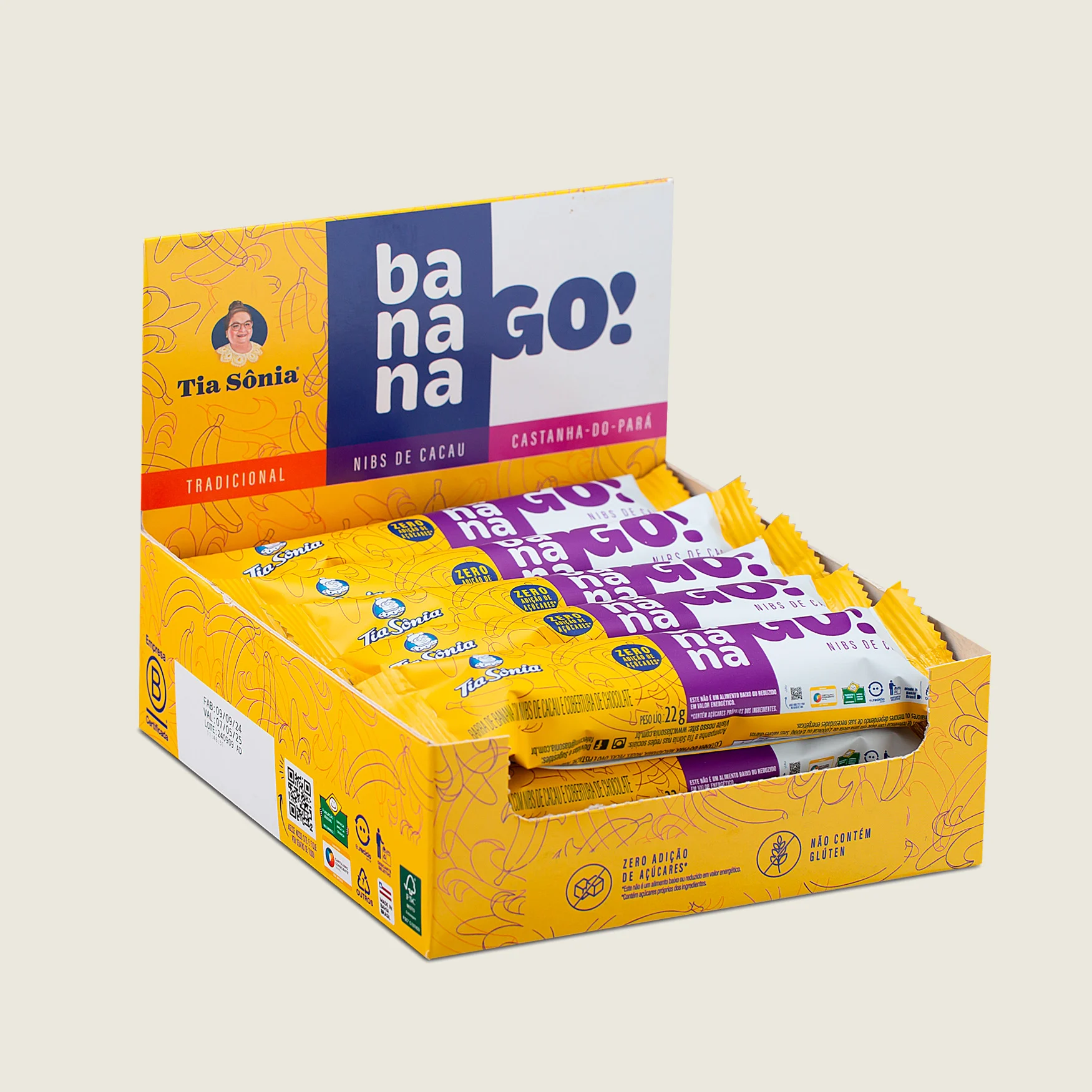 Barra Banana Go com Nibs de Cacau 22g (15 Unidades )