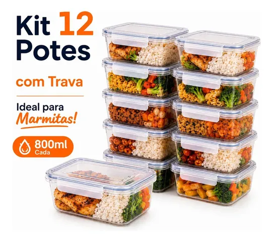Kit 12 Potes Marmita Trava Lateral Freezer Microondas